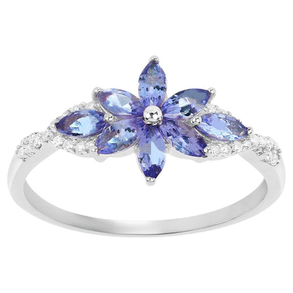 Tanzanite Flower Ring Diamond Setting 0.75 Carats 14K Gold