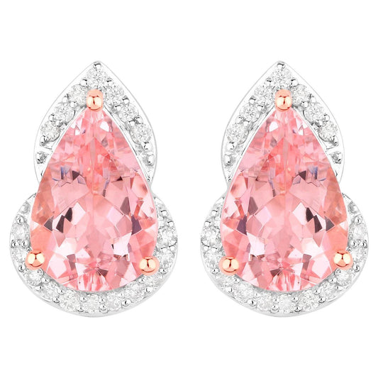Morganite Stud Earrings Diamond Settings 2.35 Carats 14K Rose Gold