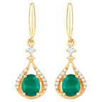Zambian Emerald Dangle Earrings Diamonds 0.6 Carats 14K Yellow Gold