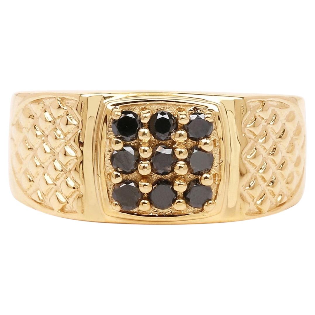 Black Diamond Ring 0.34 Carats Gold Plated Silver