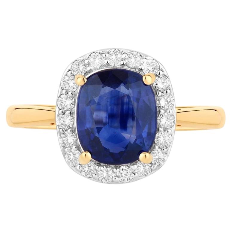 Blue Sapphire Ring With Diamonds 2.48 Carats 18K Yellow Gold