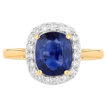 Blue Sapphire Ring With Diamonds 2.48 Carats 18K Yellow Gold