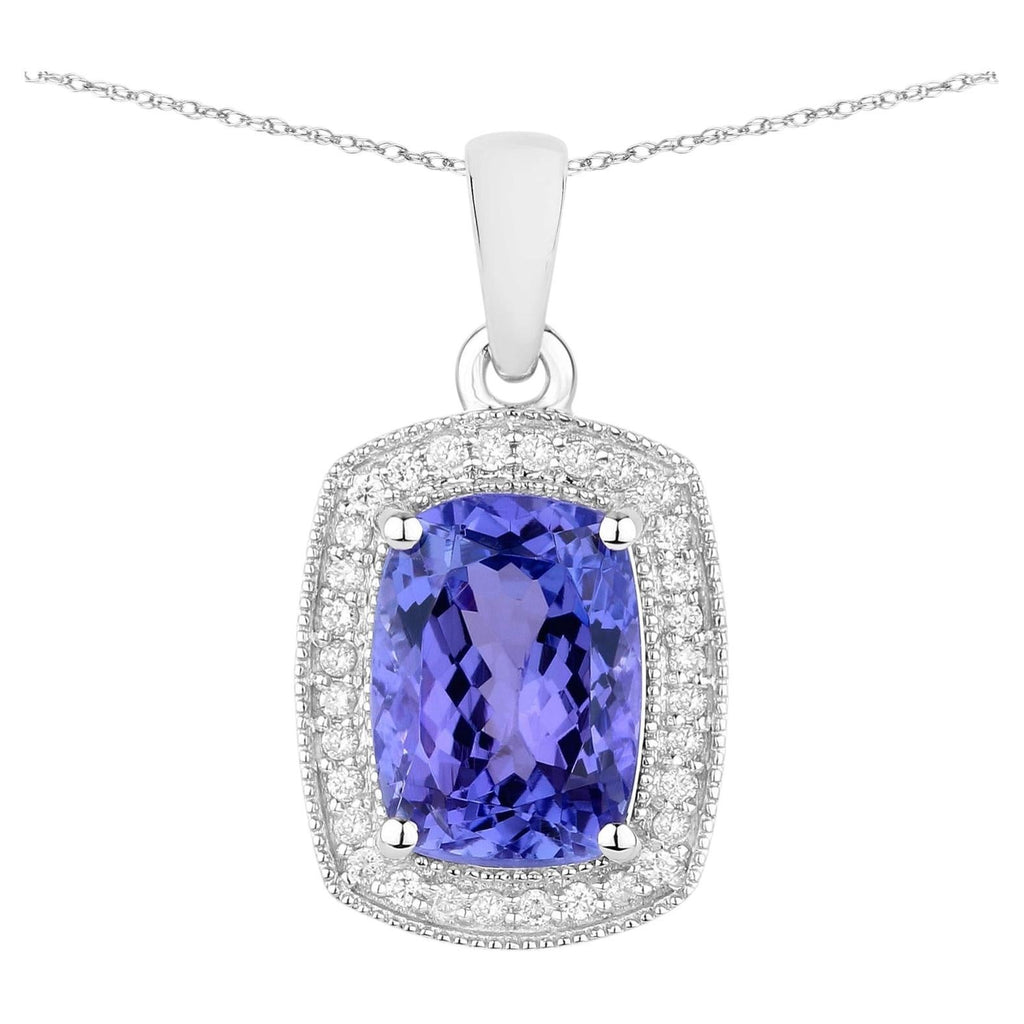 Tanzanite Pendant With Diamonds 2.98 Carats 14K White Gold