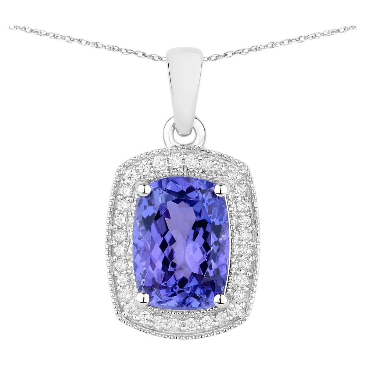 Tanzanite Pendant With Diamonds 2.98 Carats 14K White Gold