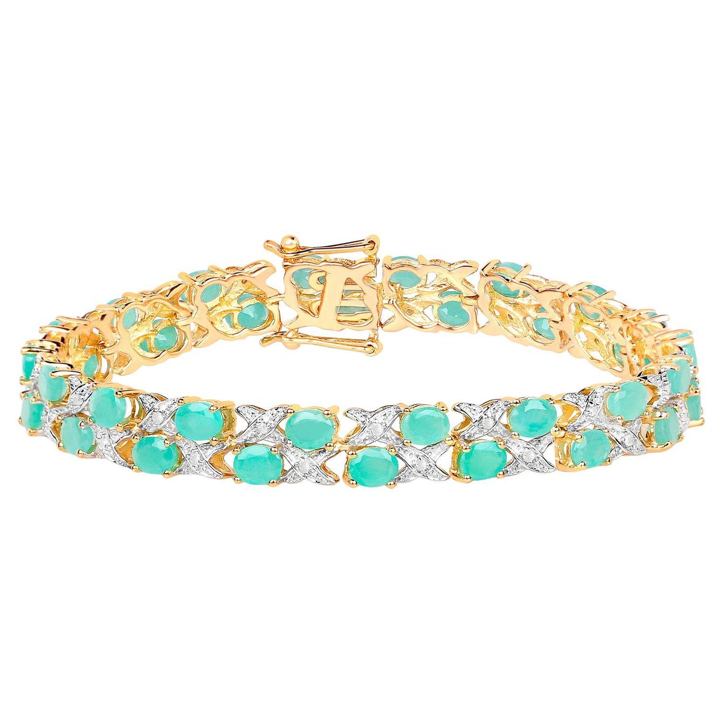Emerald Crossover Bracelet Diamonds 10.3 Carats 14K Yellow Gold Plated Silver