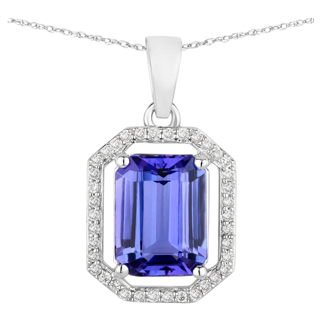 Tanzanite Pendant With Diamonds 2.56 Carats 14K White Gold