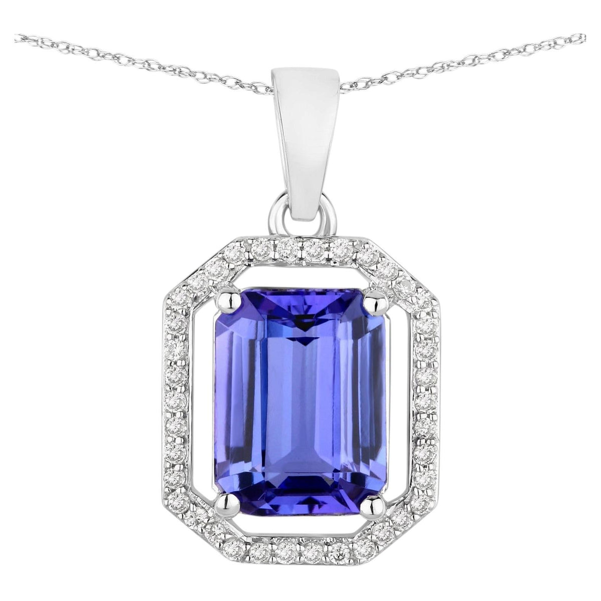 Tanzanite Pendant With Diamonds 2.56 Carats 14K White Gold