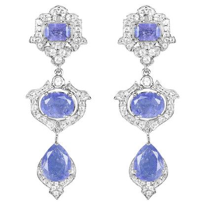 Tanzanite Dangle Earrings White Topaz 9.55 Carats Sterling Silver