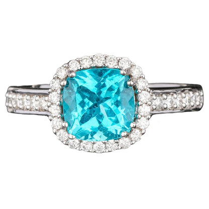 Apatite Ring With Diamonds 1.85 Carats 9K White Gold