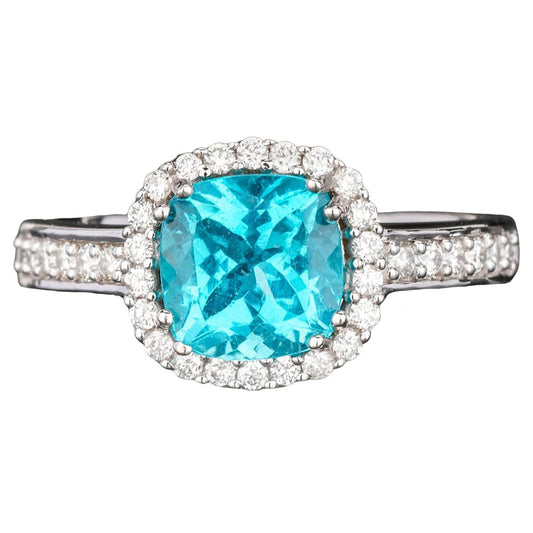 Apatite Ring With Diamonds 1.85 Carats 9K White Gold