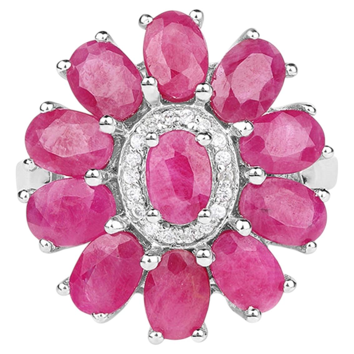Ruby Ring With White Zircon 5.8 Carats Sterling Silver