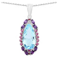 Blue Topaz Pendant With Rhodolite Garnet 7.7 Carats Sterling Silver