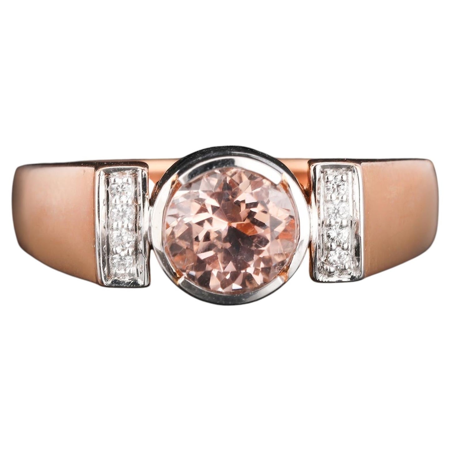 Morganite Ring With White Zircon 0.74 Carats 9K Rose & White Gold
