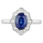 Blue Sapphire Ring With Diamonds 2.2 Carats 18K White Gold