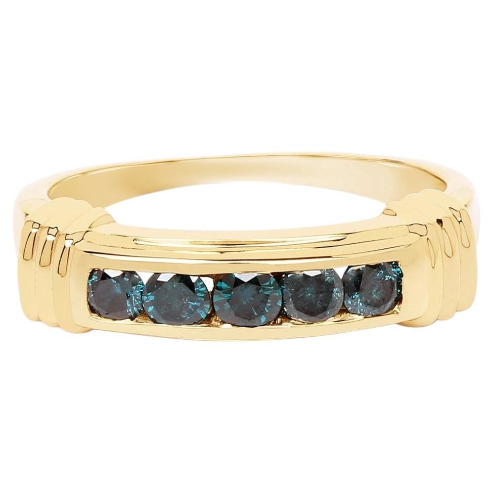 Blue Diamond Ring 0.48 Carats Gold Plated Silver