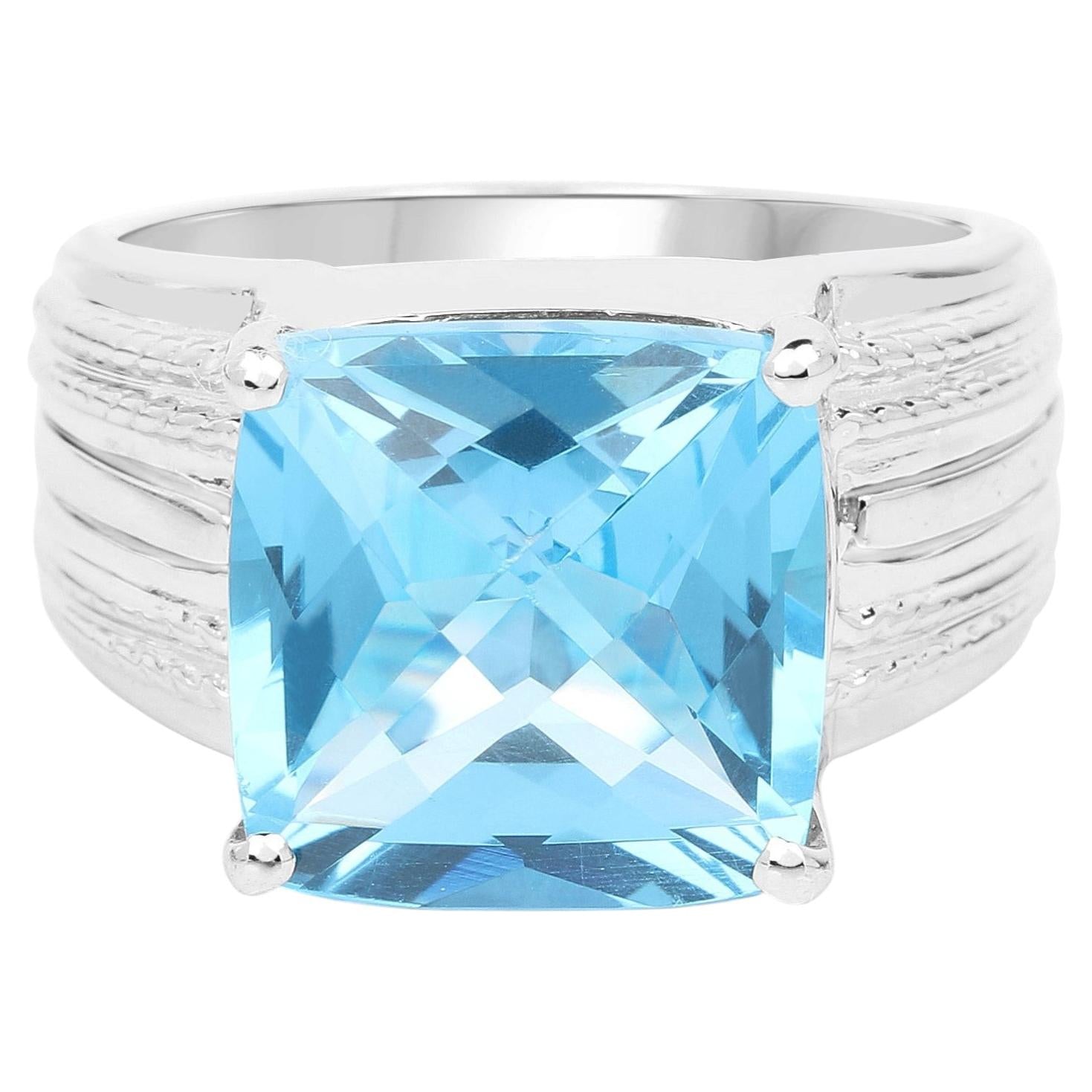Swiss Blue Topaz Ring 7.48 Carats Sterling Silver