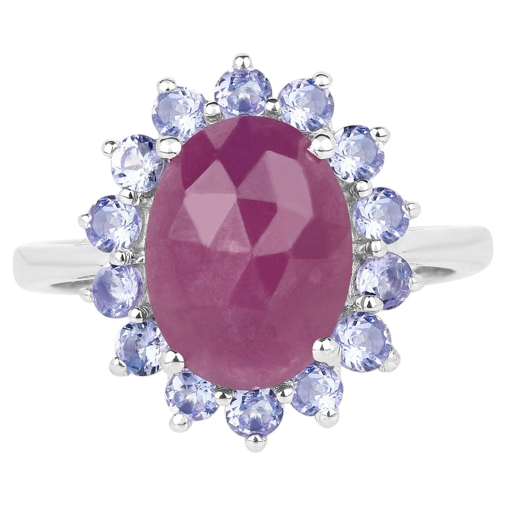 Pink Sapphire Ring With Tanzanite 5.5 Carats Sterling Silver
