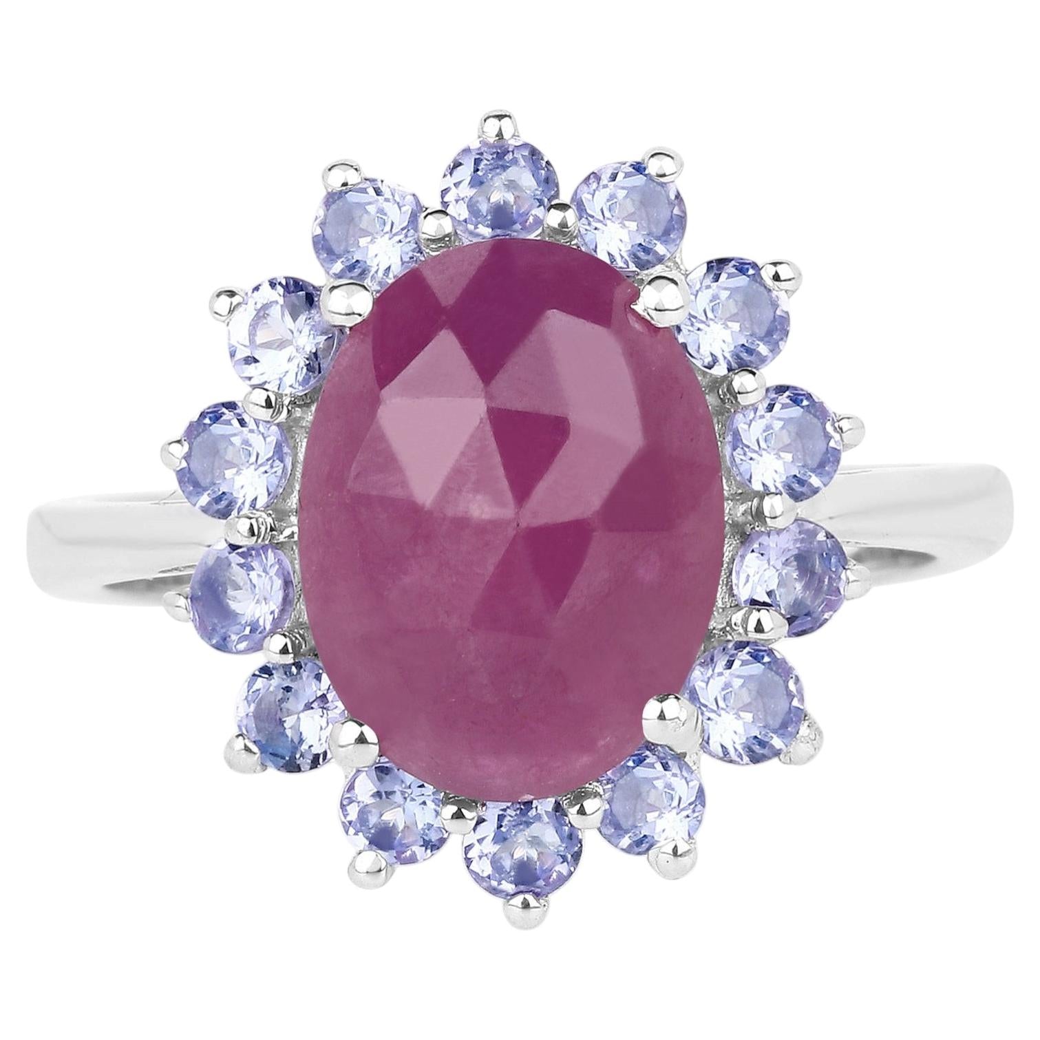 Pink Sapphire Ring With Tanzanite 5.5 Carats Sterling Silver