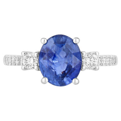 Blue Sapphire Ring With Diamonds 3.06 Carats 18K White Gold