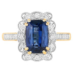 Blue Sapphire Ring With Diamonds 3.16 Carats 18K Yellow Gold