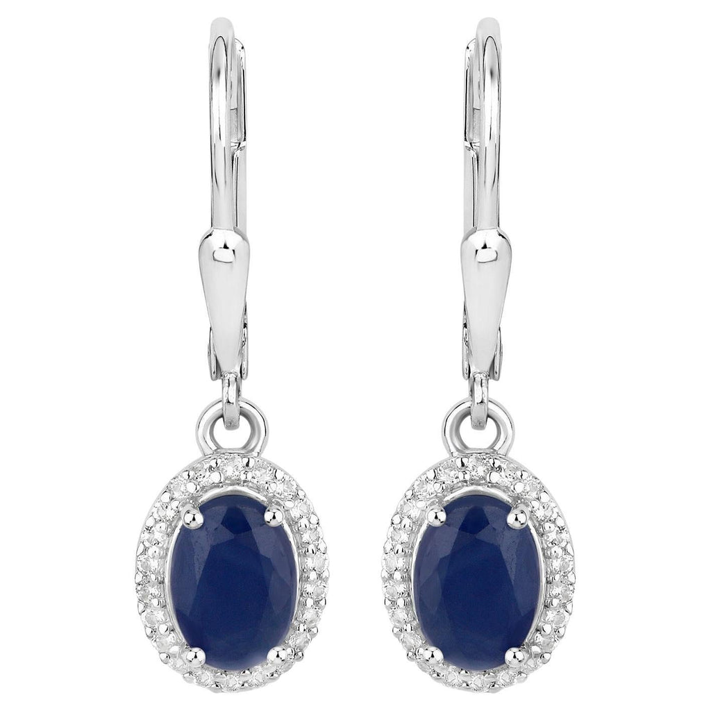 Natural Sapphire Earrings With White Topaz 2.18 Carats Sterling Silver