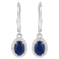 Natural Sapphire Earrings With White Topaz 2.18 Carats Sterling Silver