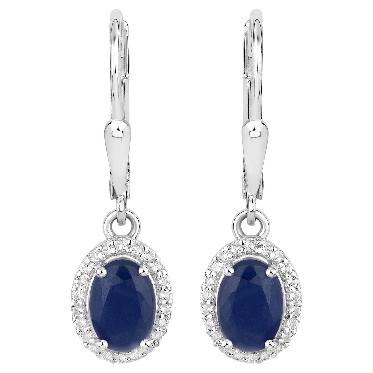 Natural Sapphire Earrings With White Topaz 2.18 Carats Sterling Silver