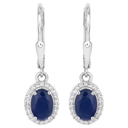 Natural Sapphire Earrings With White Topaz 2.18 Carats Sterling Silver