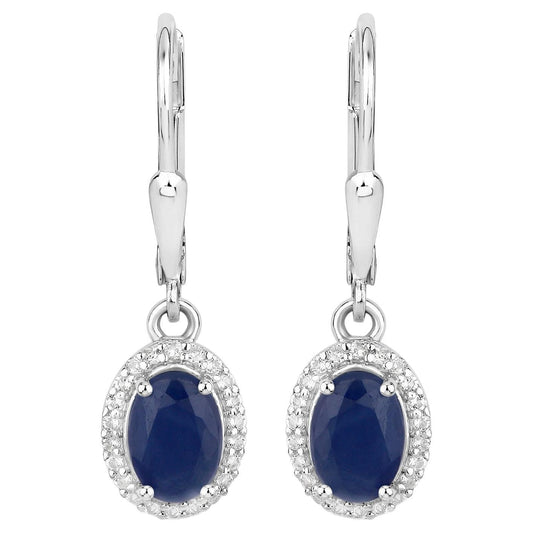 Natural Sapphire Earrings With White Topaz 2.18 Carats Sterling Silver