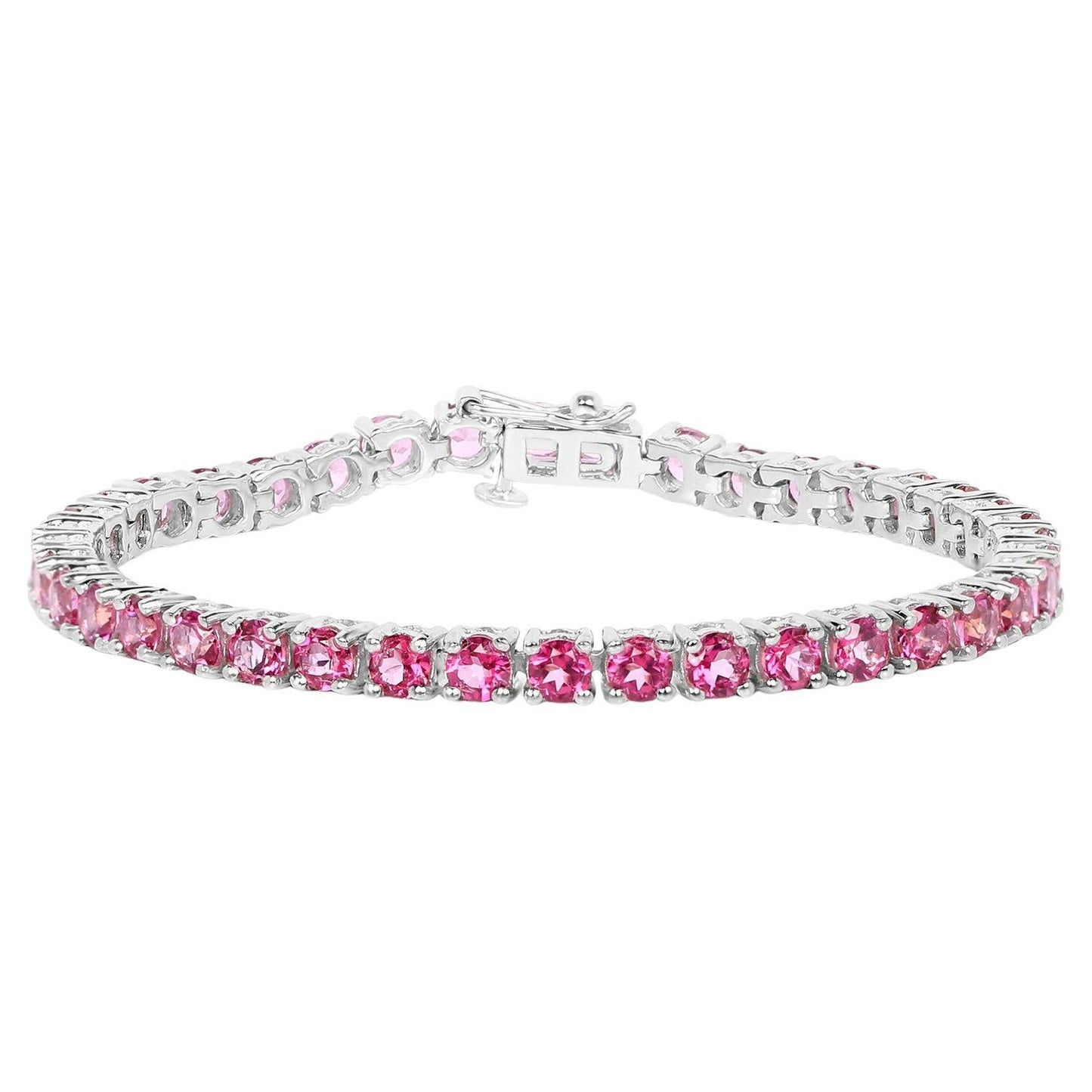 Pink Topaz Tennis Bracelet 11.9 Carats Rhodium Plated Sterling Silver