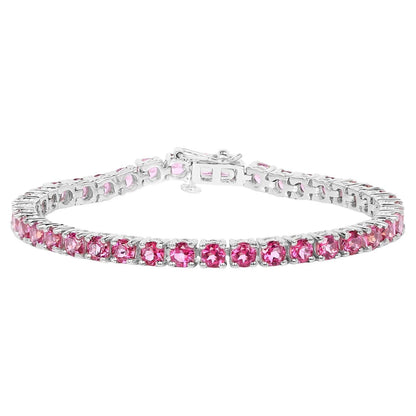 Pink Topaz Tennis Bracelet 11.9 Carats Rhodium Plated Sterling Silver