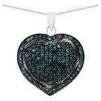 Blue Diamond Heart Pendant 1.22 Carats Sterling Silver