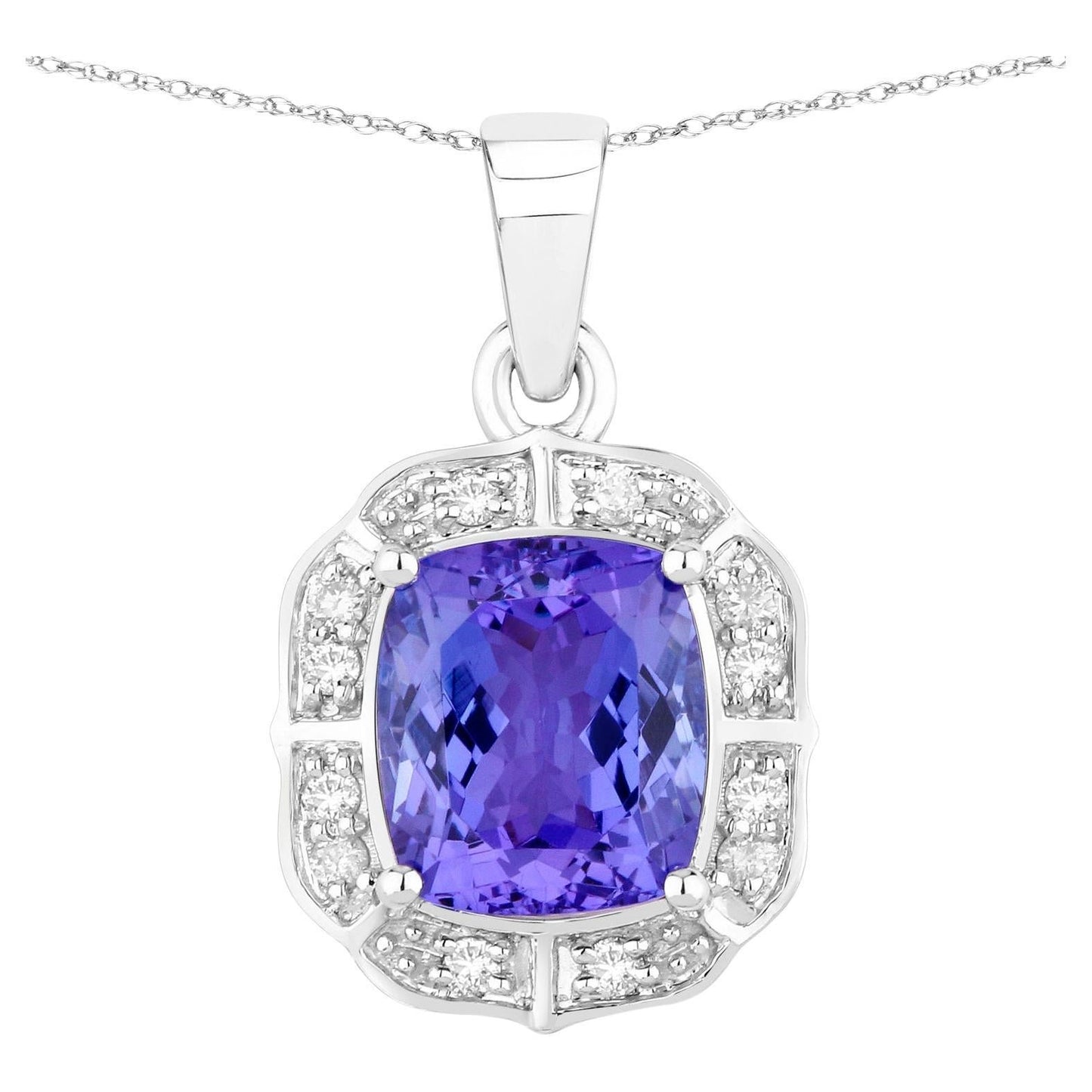 Natural Tanzanite Pendant With Diamonds 2.48 Carats 14K White Gold