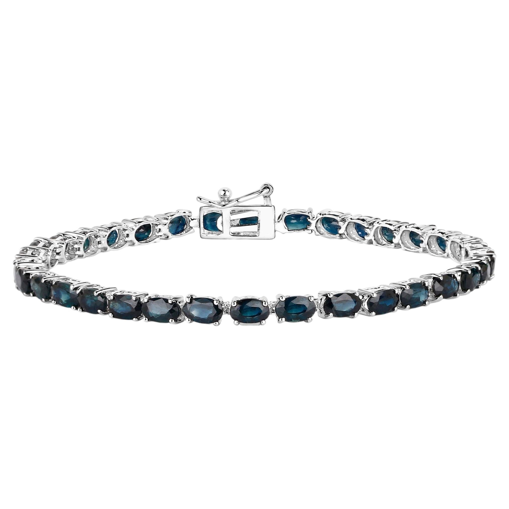 Blue Sapphire Bracelet 7.46 Carats 14K White Gold