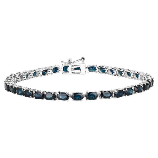 Blue Sapphire Bracelet 7.46 Carats 14K White Gold