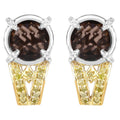 Smoky Quartz Stud Earrings Diamonds 3.7 Carats Rhodium Plated Silver