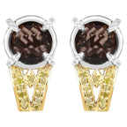 Smoky Quartz Stud Earrings Diamonds 3.7 Carats Rhodium Plated Silver