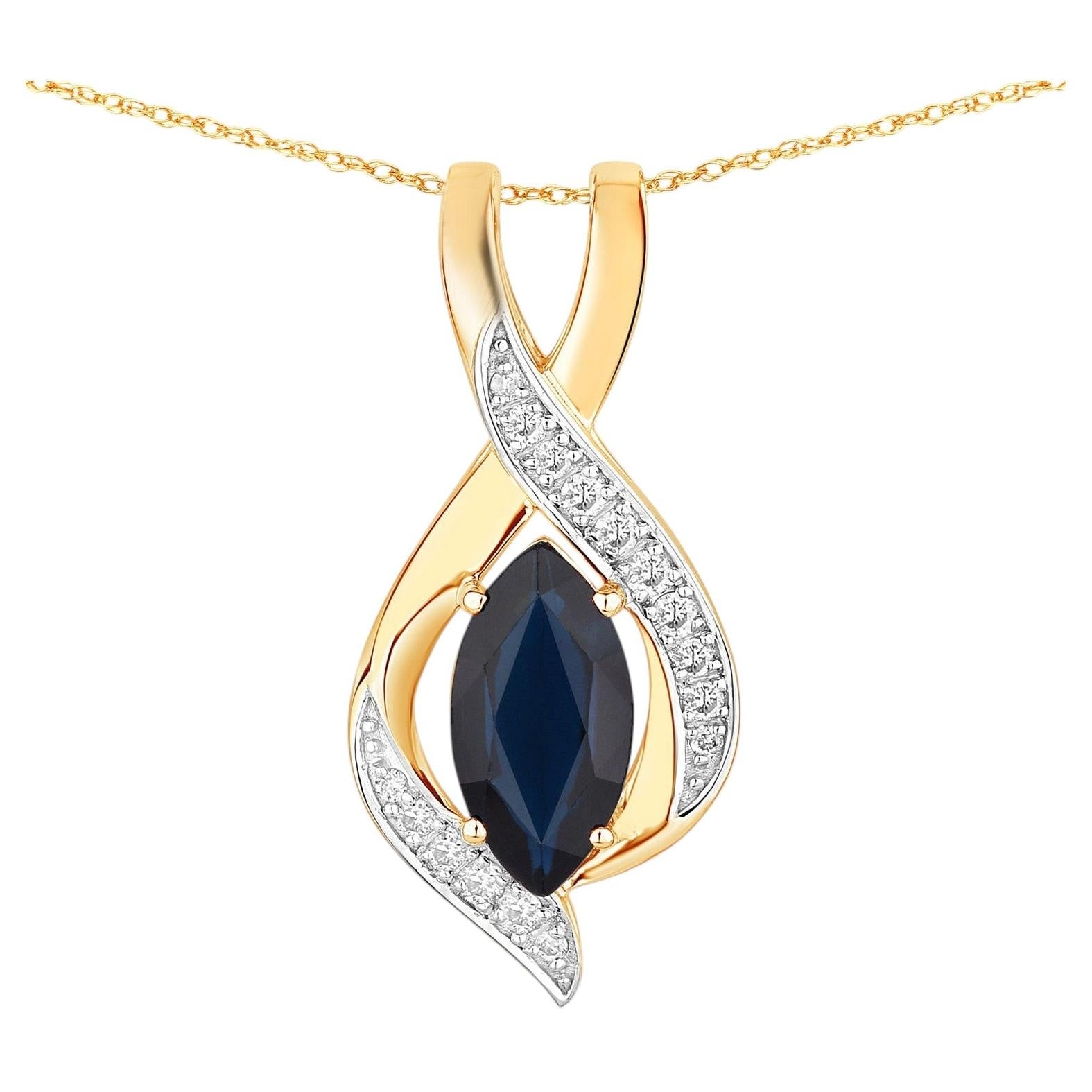 Blue Sapphire Pendant With Diamonds 2.2 Carats 14K Yellow Gold