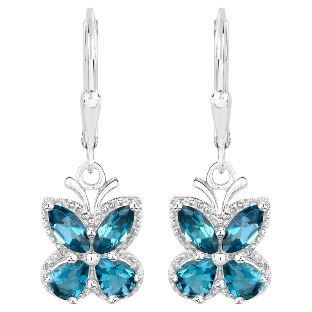 London Blue Topaz Butterfly Dangle Earrings 2.3 Carats Sterling Silver