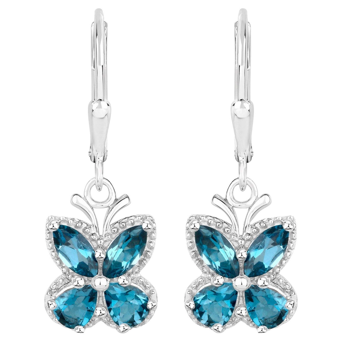 London Blue Topaz Butterfly Dangle Earrings 2.3 Carats Sterling Silver