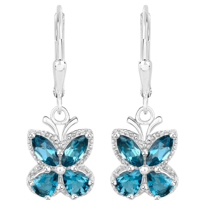 London Blue Topaz Butterfly Dangle Earrings 2.3 Carats Sterling Silver