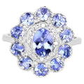 Tanzanite Flower Ring With White Topaz 1.74 Carats Sterling Silver