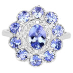 Tanzanite Flower Ring With White Topaz 1.74 Carats Sterling Silver