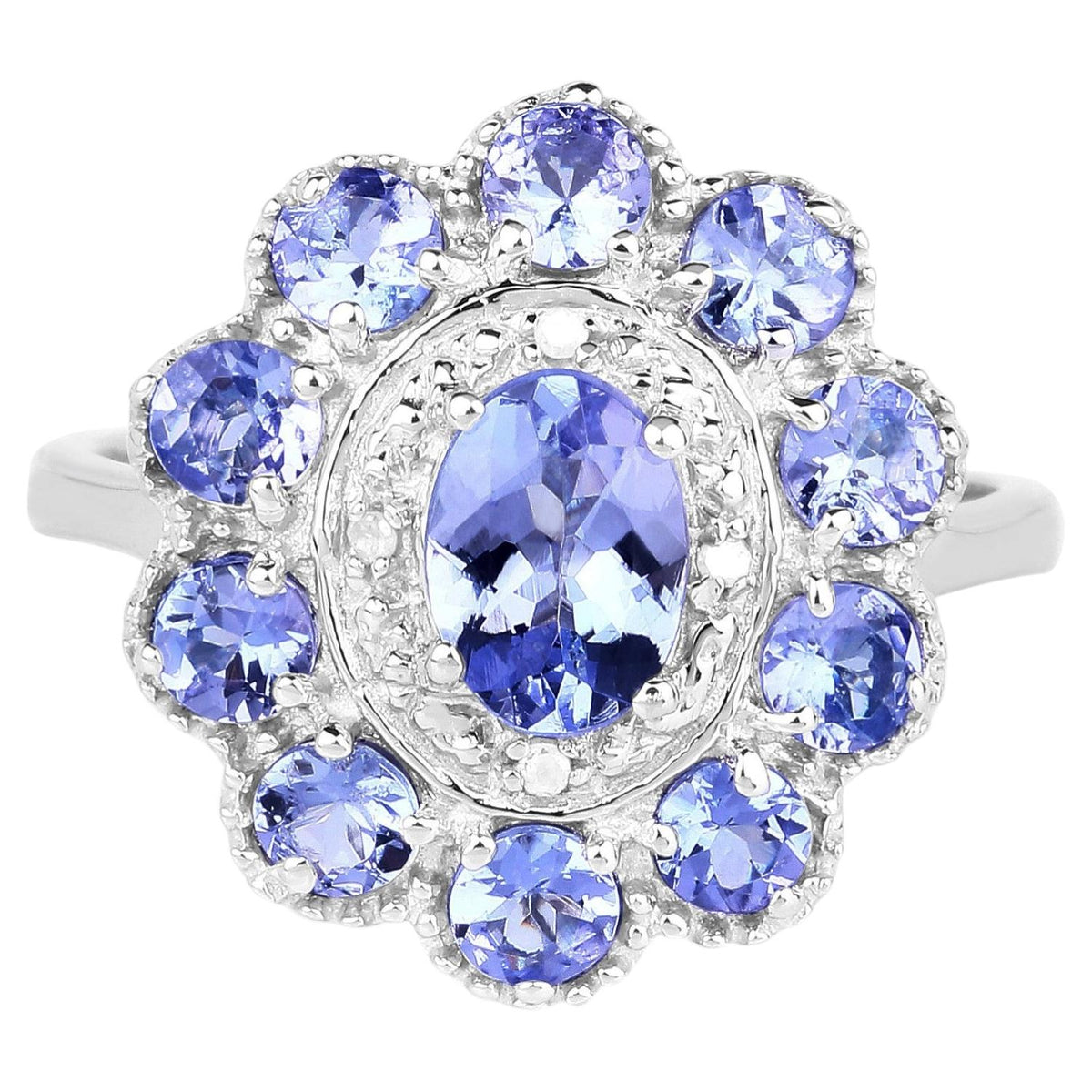 Tanzanite Flower Ring With White Topaz 1.74 Carats Sterling Silver