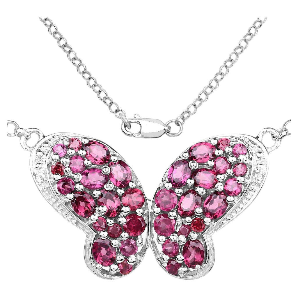Rhodolite Garnet Butterfly Pendant With White Topaz 4.06 Carats Sterling Silver