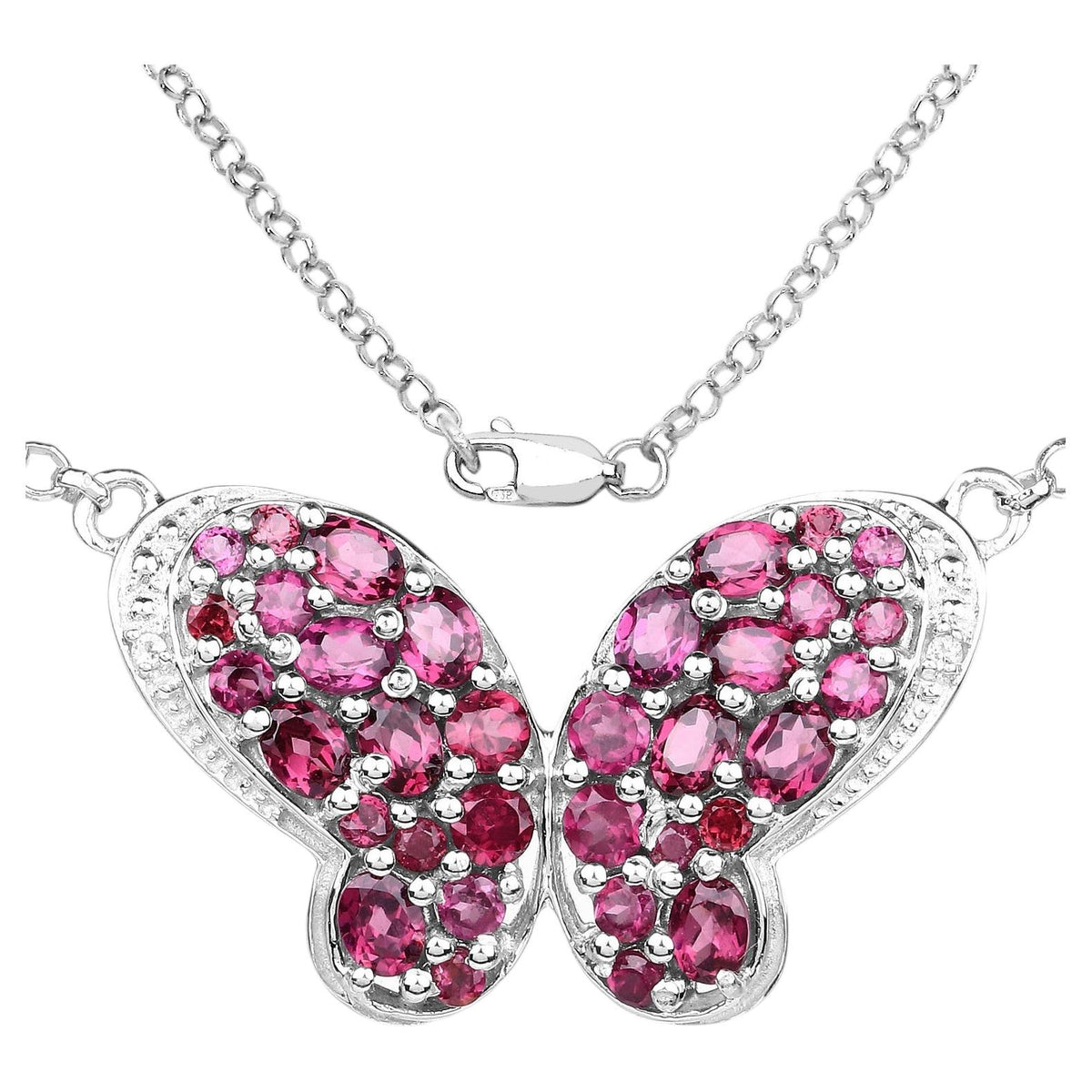 Rhodolite Garnet Butterfly Pendant With White Topaz 4.06 Carats Sterling Silver