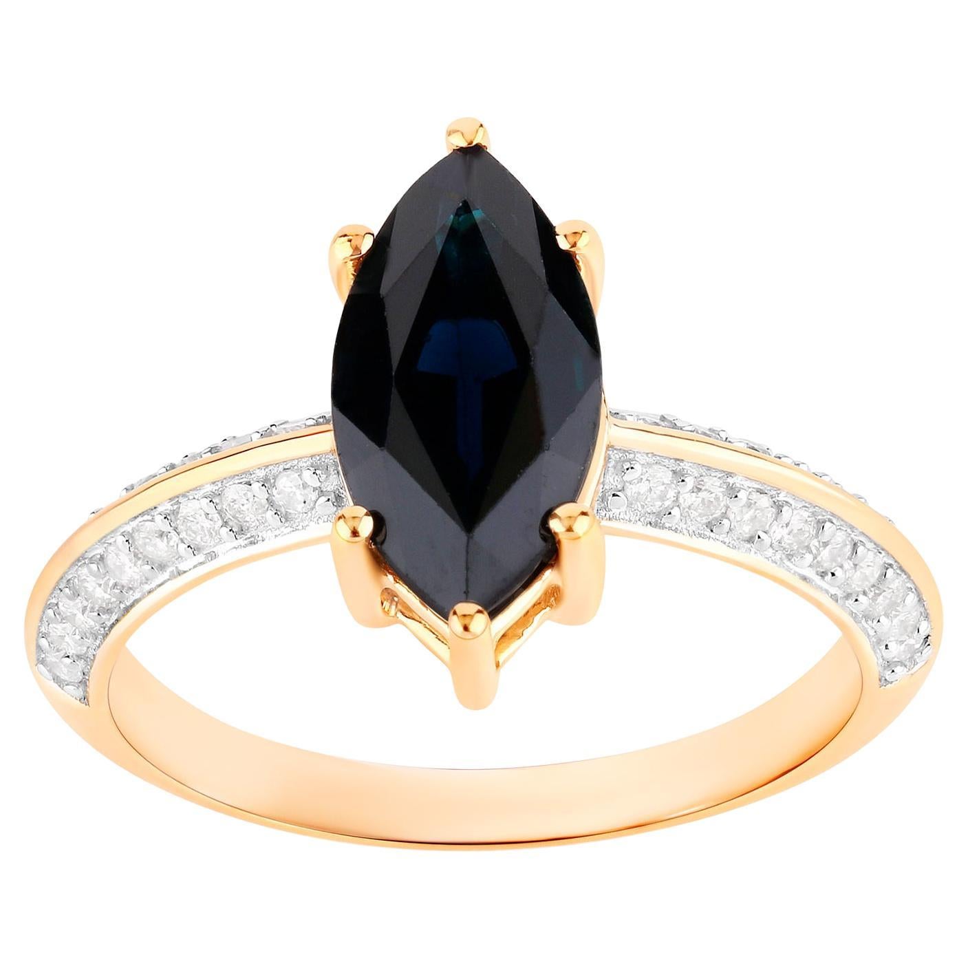 Blue Sapphire Ring Diamonds 2.4 Carats 10K Yellow Gold