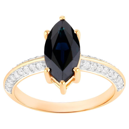 Blue Sapphire Ring Diamonds 2.4 Carats 10K Yellow Gold