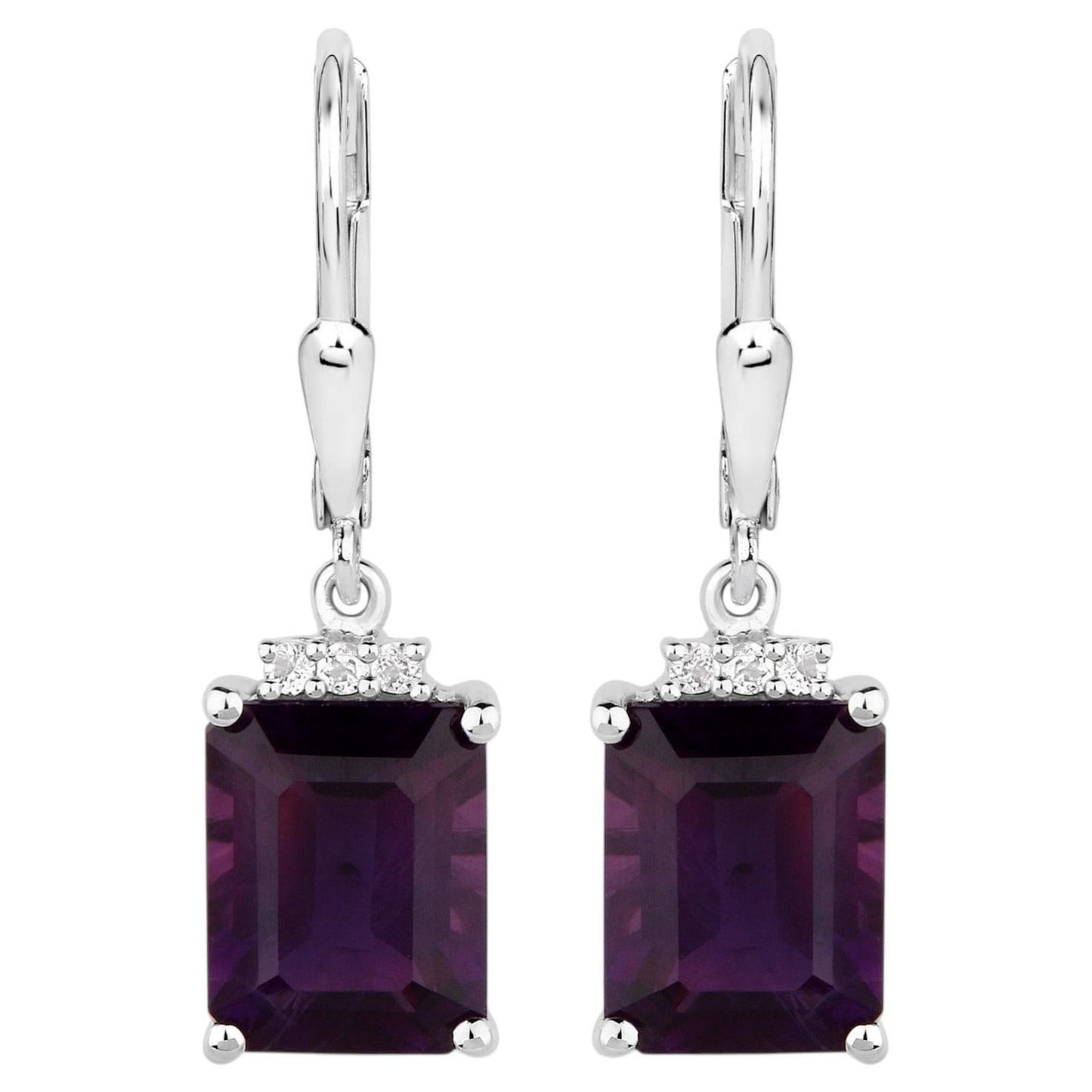 Amethyst Earrings With White Topaz 6.6 Carats Sterling Silver