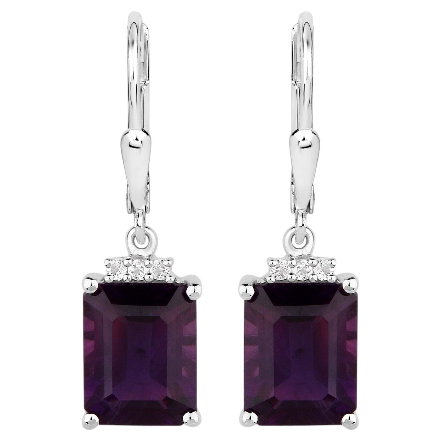 Amethyst Earrings With White Topaz 6.6 Carats Sterling Silver